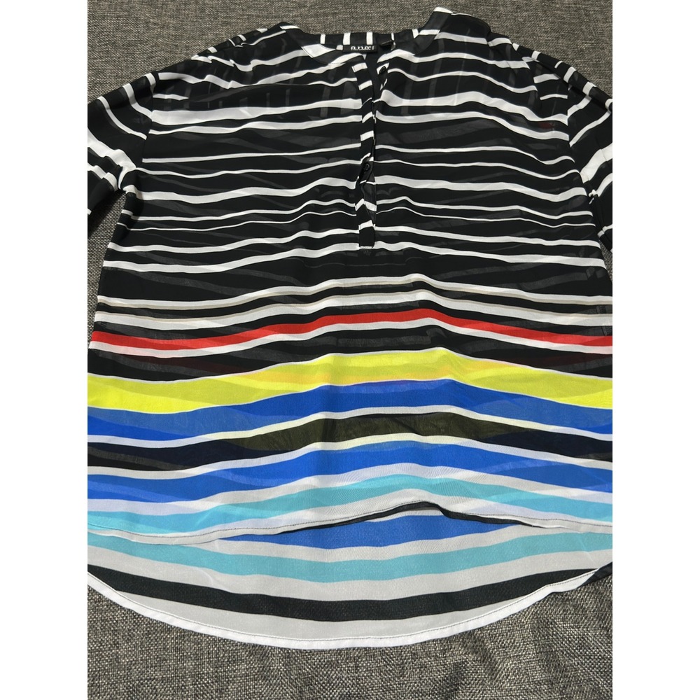 a.n.a Women's PL Blouse Multi-Color Striped Sheer Henley V-Neck Long Sleeve - Picture 7 of 7